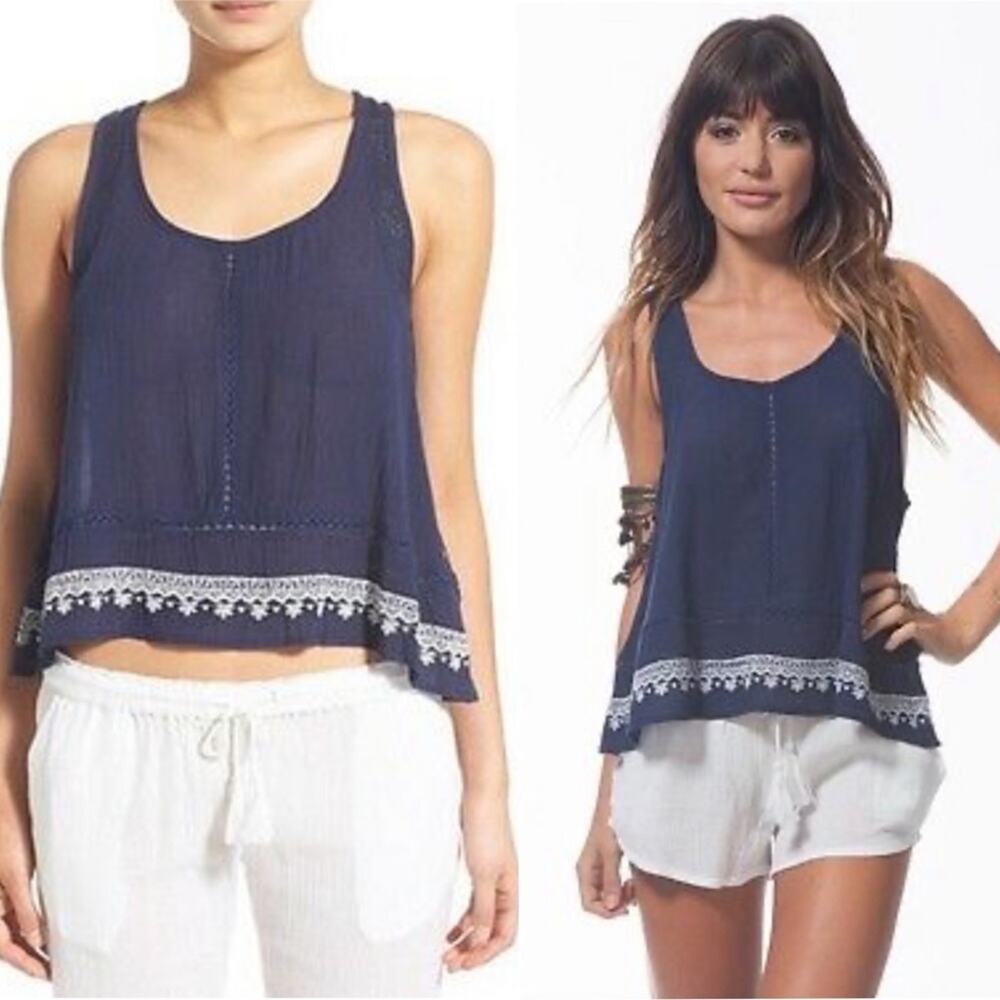 NWT Ripcurl oceana embroidered crochet navy tank top